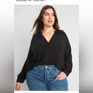 Old Navy Split-Neck Long-Sleeve Button-Front Blouse - Black